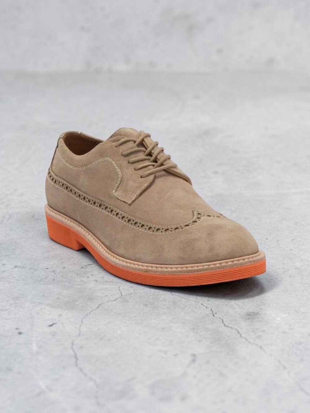 Cole Haan Tan Suede Wingtip Derby with Orange Sole